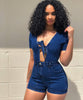Sexy Women Blue Jeans Bodysuit Short Sleeve One Piece Pants Denim Playsuits Cotton Rompers Women Bandage Short Jumpsuit Overalls